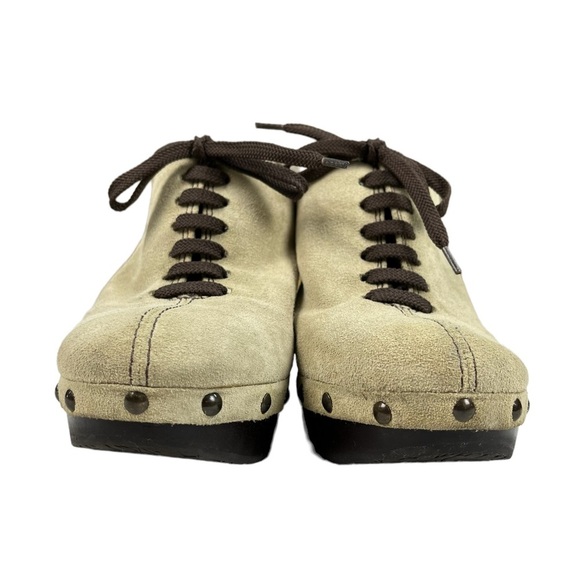 Diane Von Furstenberg Emerson Tan Suede Studded Wedge Clogs Mule Shoes Size 8.5 - Picture 8 of 11